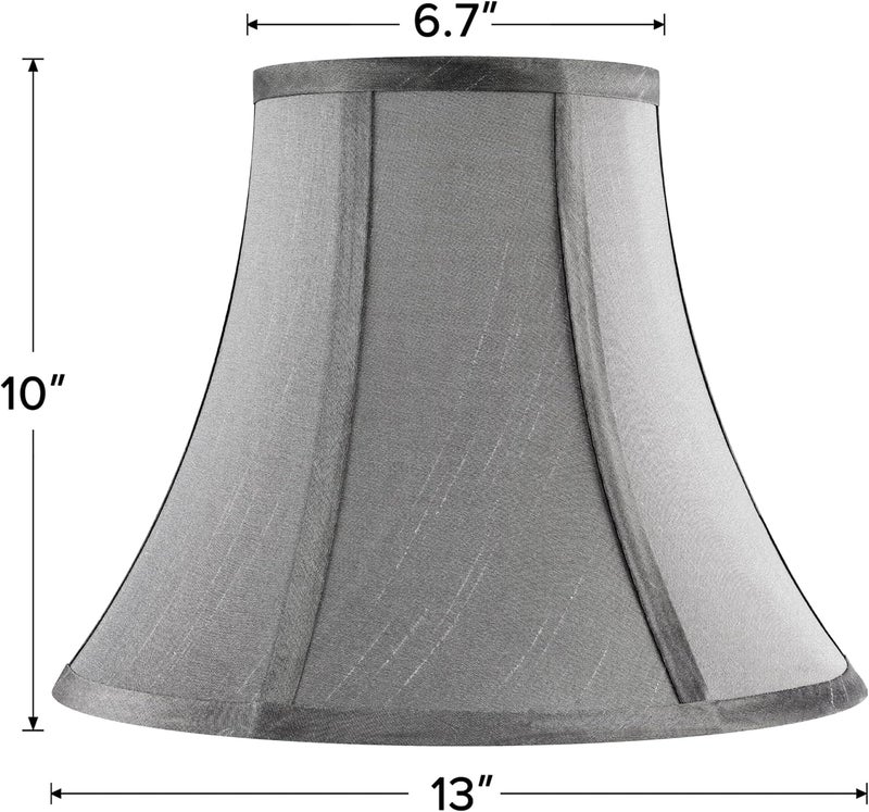 JERHOUS Pewter Gray Bell Lamp Shades Set of 2 Medium LampShade 6.7``Top x 13``Bottom x 10``High(Spider) Traditional Lamp shades for Table & Bedside Lamp - Hand Crafted Shade Replacement - Image 4